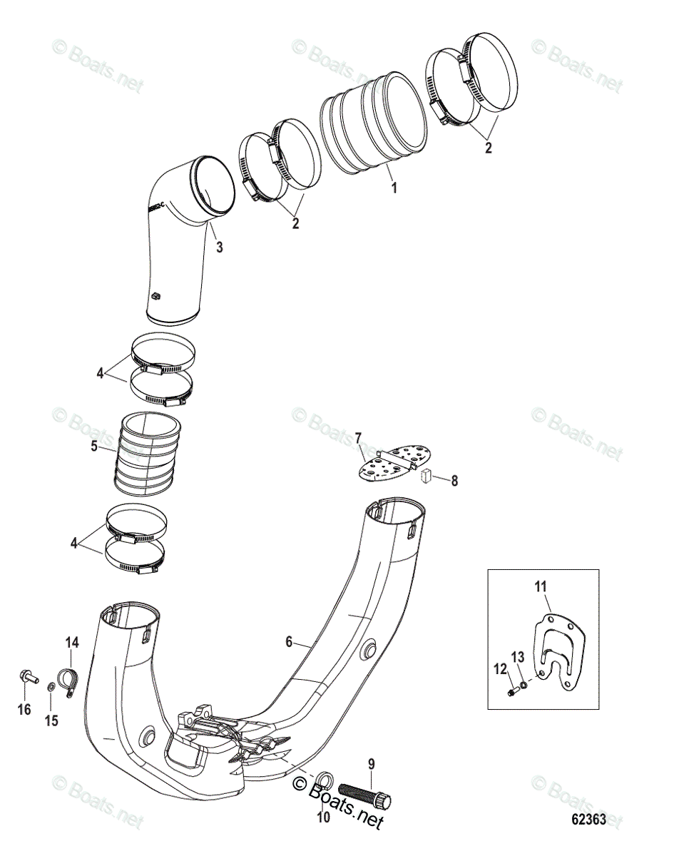 Mercruiser Sterndrive Gas Engines OEM Parts Diagram For Exhaust System ...