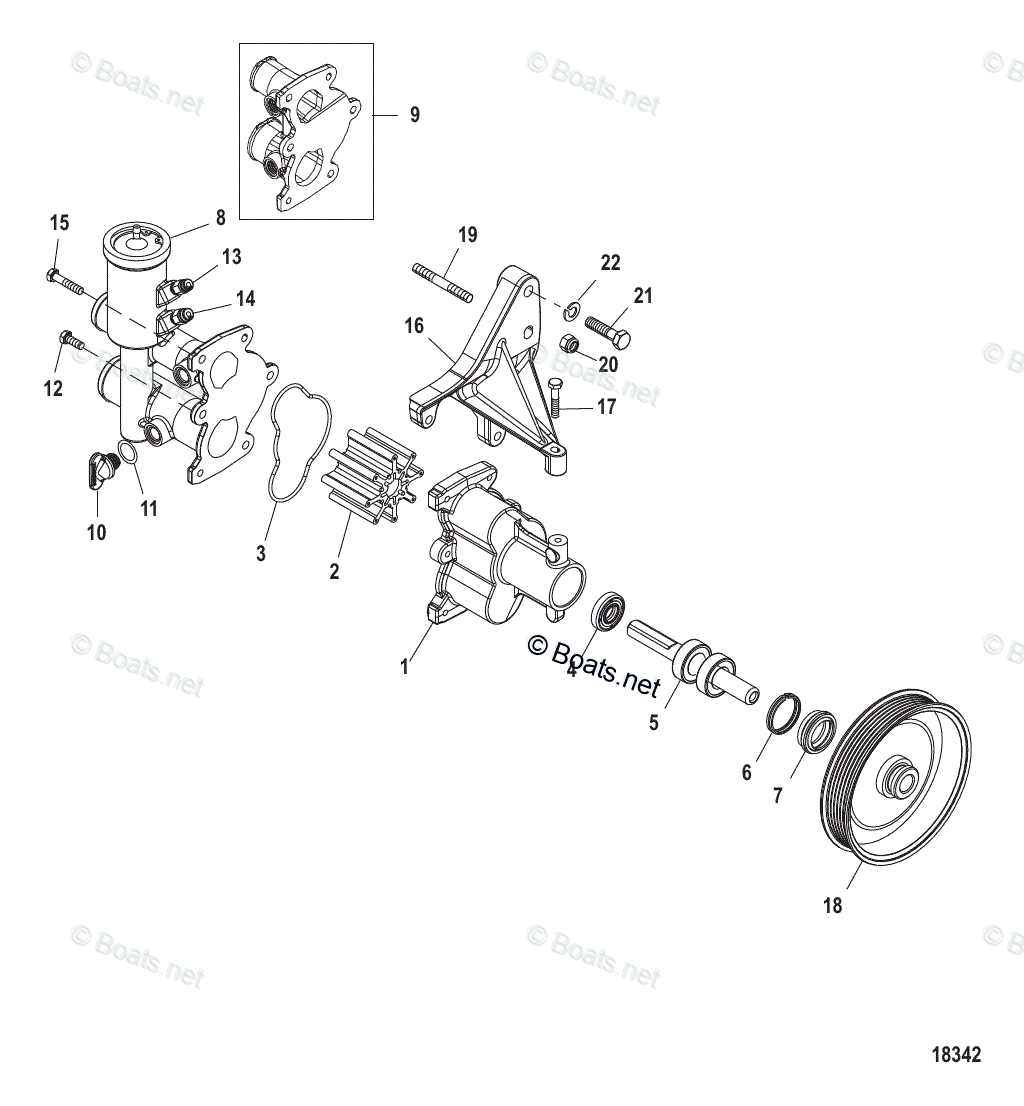 Mercruiser Inboard Gas Engines OEM Parts Diagram for Sea Water Pump
