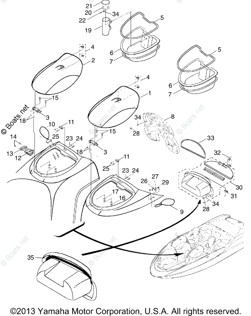 Yamaha Boats 2000 OEM Parts Diagram for Helm