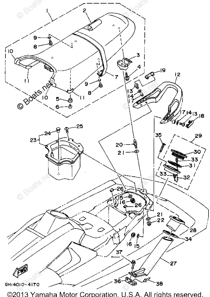 Yamaha Waverunner 1994 OEM Parts Diagram for Seat (Under
