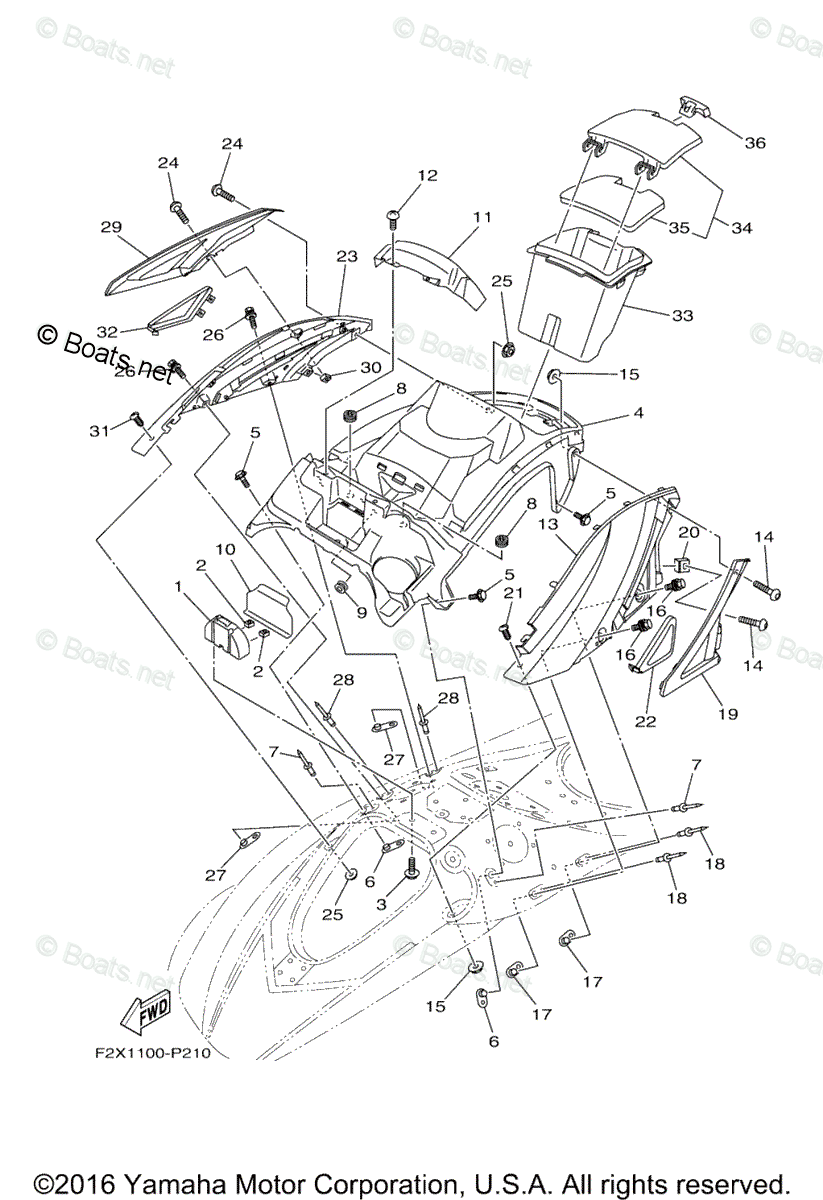 Yamaha Waverunner 2016 OEM Parts Diagram for Engine Hatch 1