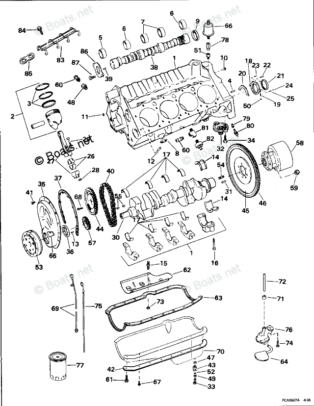 OMC Sterndrive 5.70L 350 CID V8 OEM Parts Diagram for CRANKCASE | Boats.net