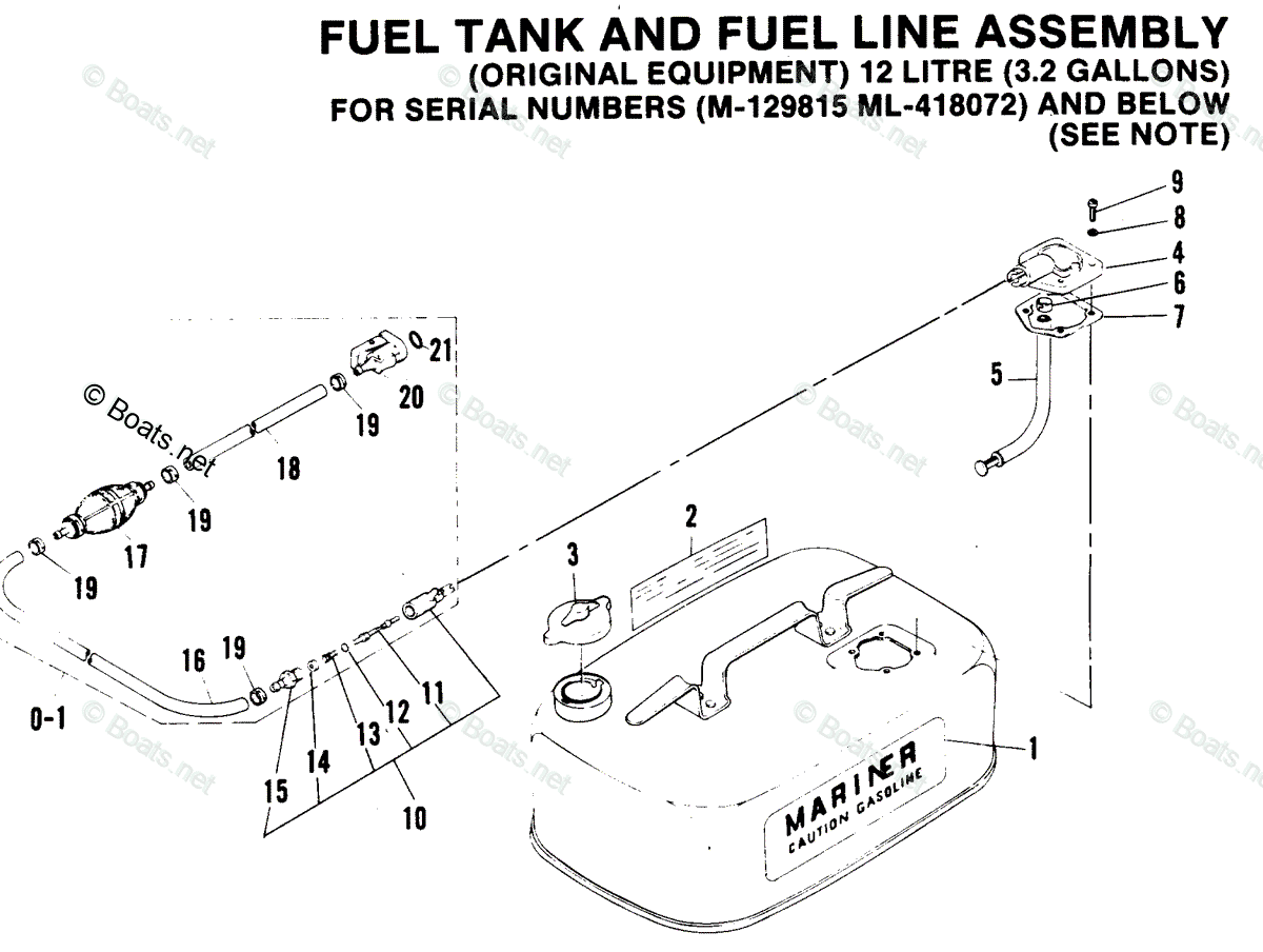 Mariner Outboard 1988 OEM Parts Diagram for Fuel Tank and Fuel Line