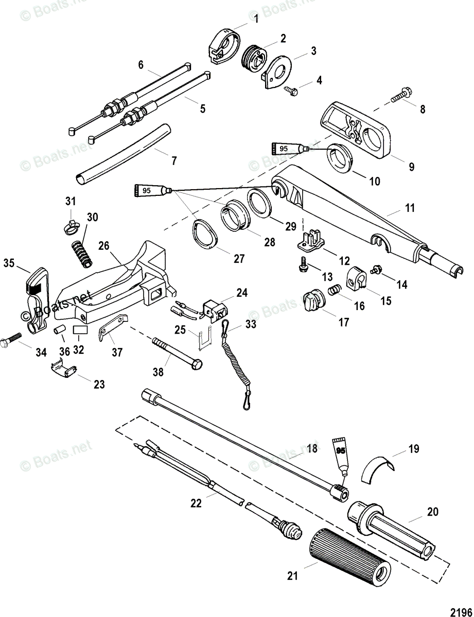 Mercury Outboard 40HP OEM Parts Diagram for TILLER HANDLE