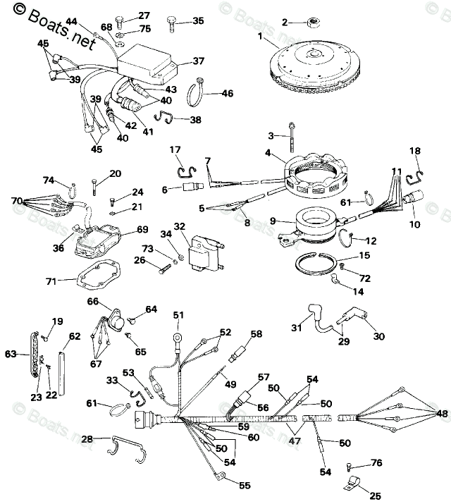 OMC Quiet Rider 115HP OEM Parts Diagram for Ignition System