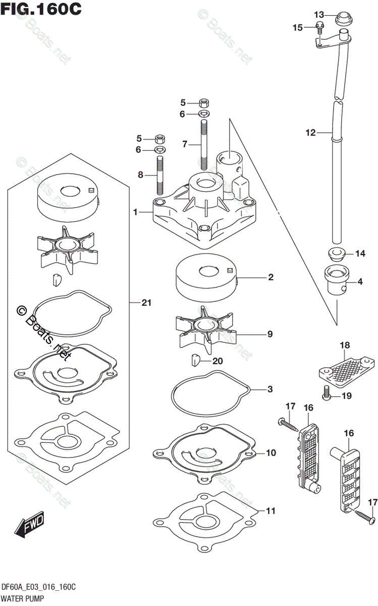 Suzuki Outboard 2016 OEM Parts Diagram for WATER PUMP (DF60A E03