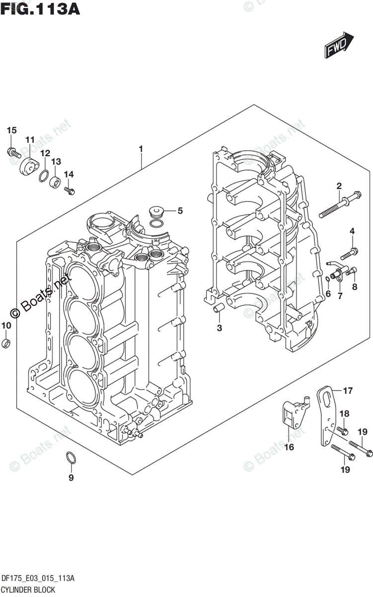 Suzuki Outboard 2015 OEM Parts Diagram for CYLINDER BLOCK