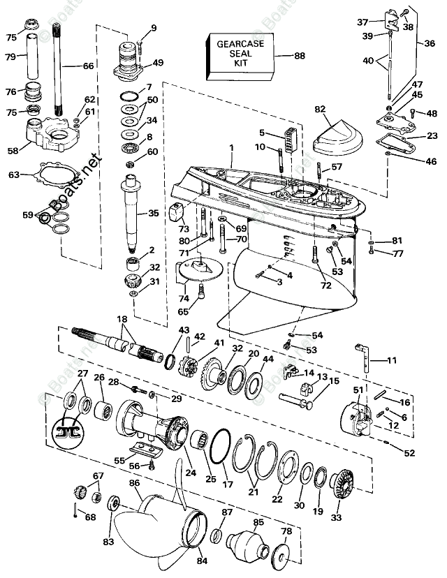 OMC Sterndrive 5.70L 350 CID V8 OEM Parts Diagram for Lower Gearcase ...