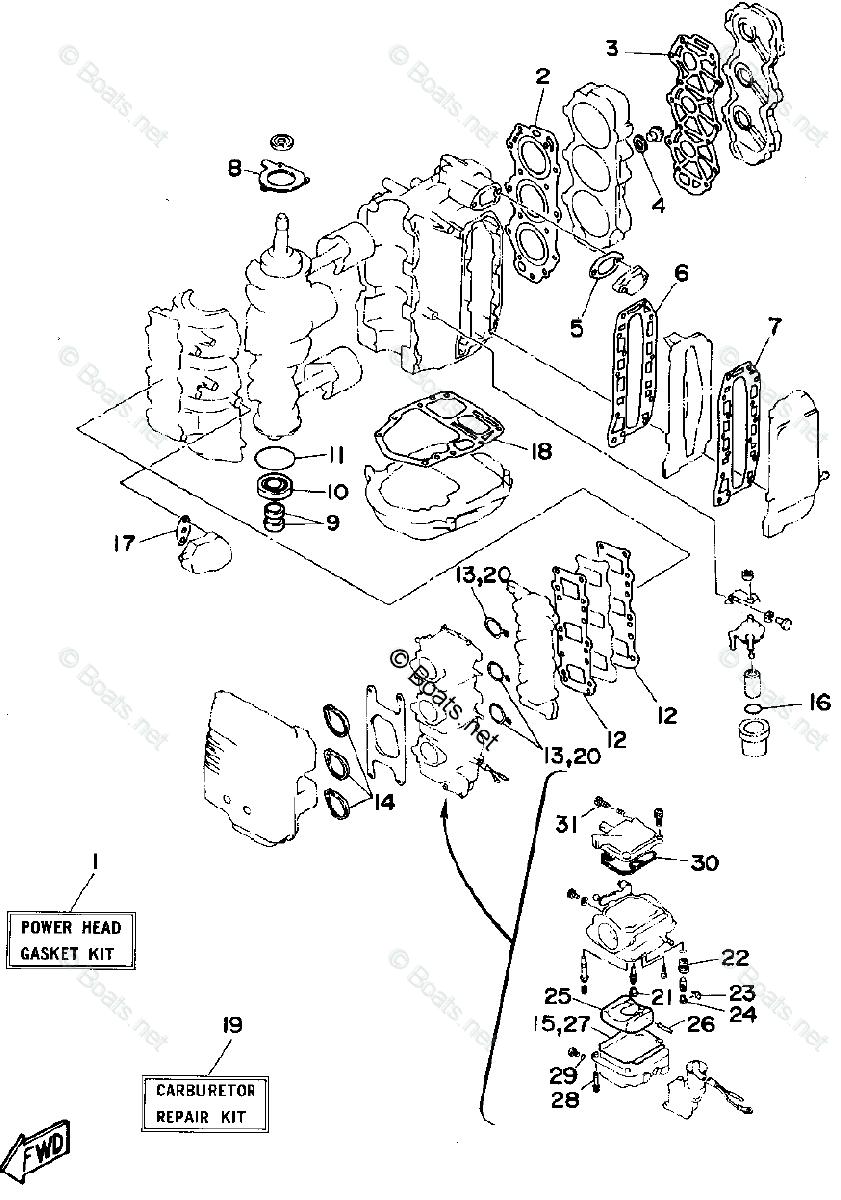 Yamaha Outboard Parts by HP 50HP OEM Parts Diagram for Repair Kit 1