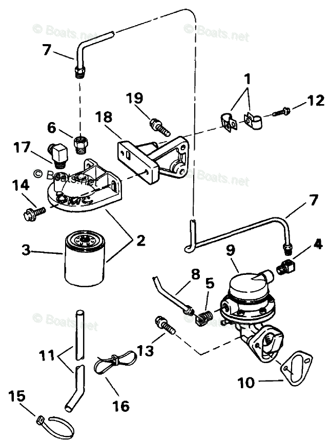 OMC Sterndrive 3.0L 181 CID Inline 4 OEM Parts Diagram for Fuel Pump