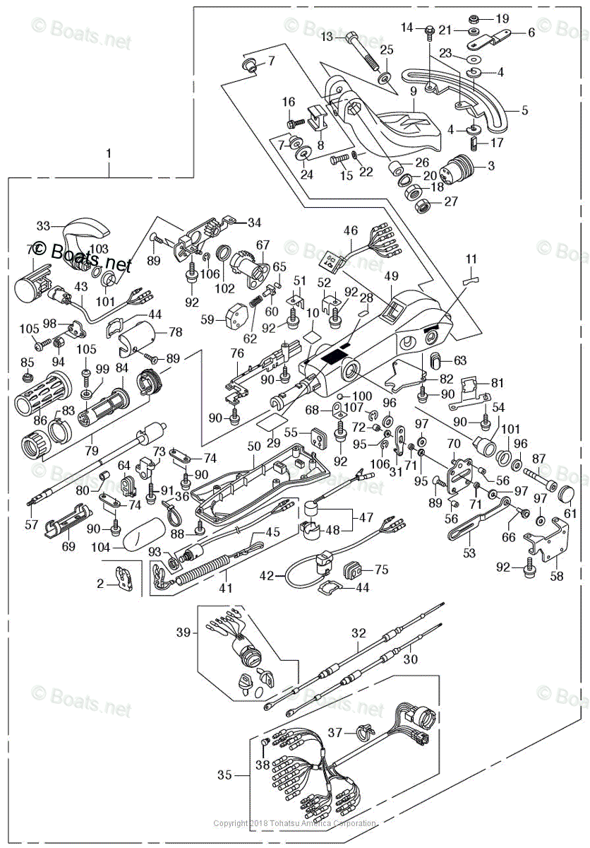 Tohatsu Outboard 2018 OEM Parts Diagram for STEERING HANDLE KIT
