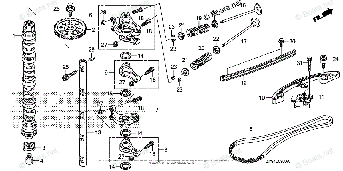 カムパッチョページ Honda Outboard 2007 And Later OEM Parts Diagram for CAMSHAFT
