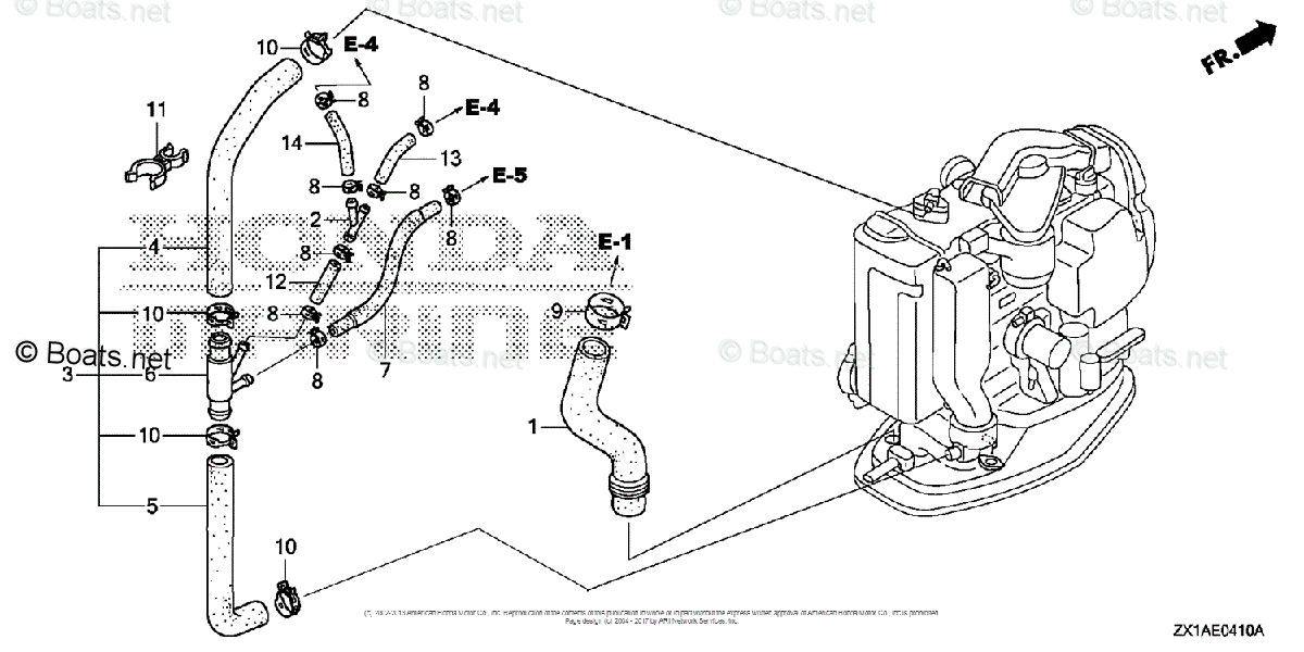 Honda Outboard 2007 And Later OEM Parts Diagram for Water Hose