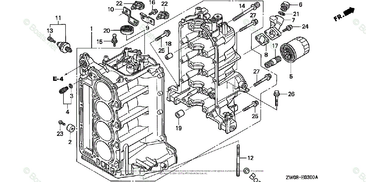 のんページ Honda Outboard 2002 OEM Parts Diagram for CYLINDER BLOCK