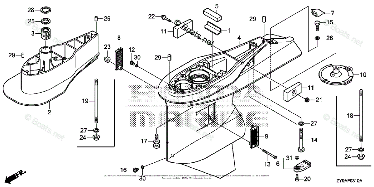 Honda Outboard 2007 And Later OEM Parts Diagram for GEAR CASE