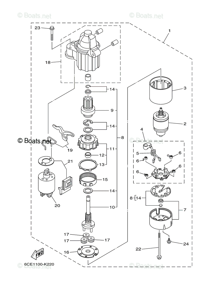 Yamaha Outboard 2010 OEM Parts Diagram for STARTING MOTOR | Boats.net