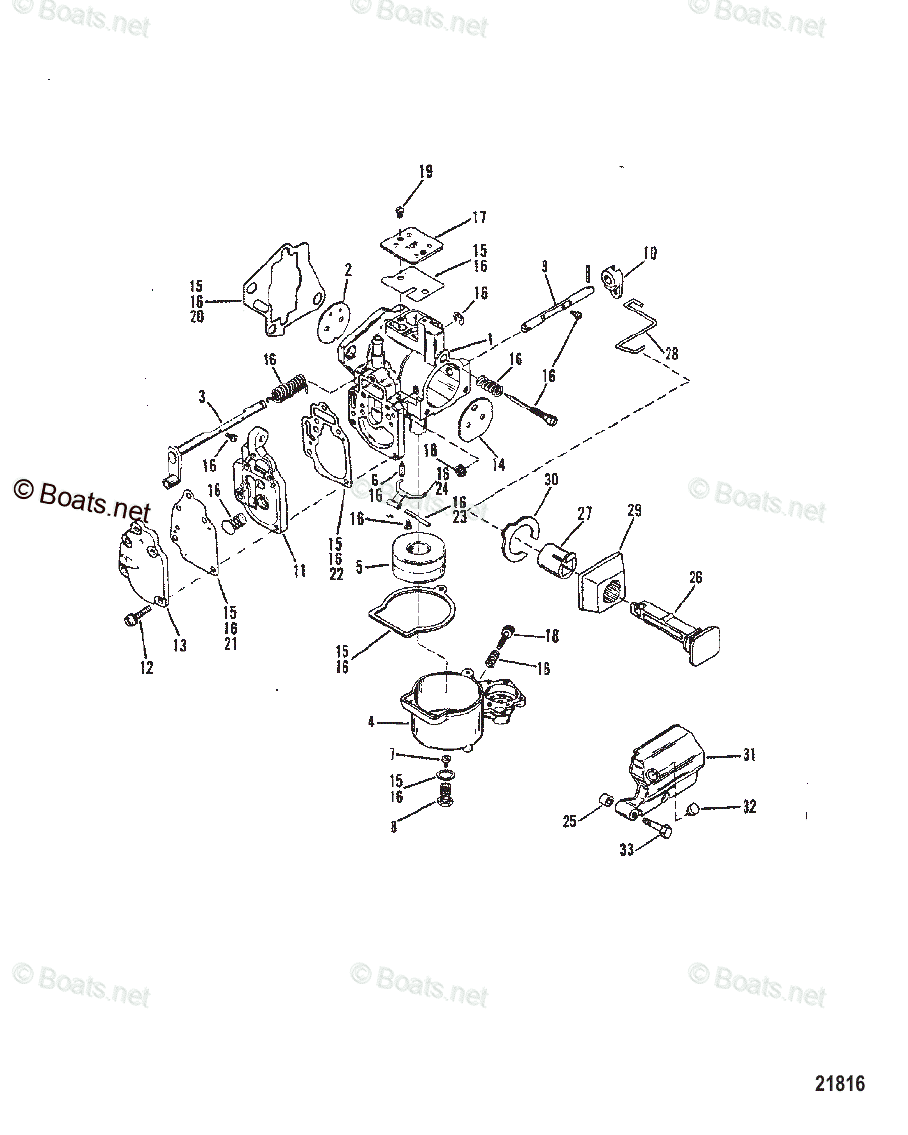 Mercury Outboard 25HP OEM Parts Diagram for Carburetor (SeaPro/Marathon ...