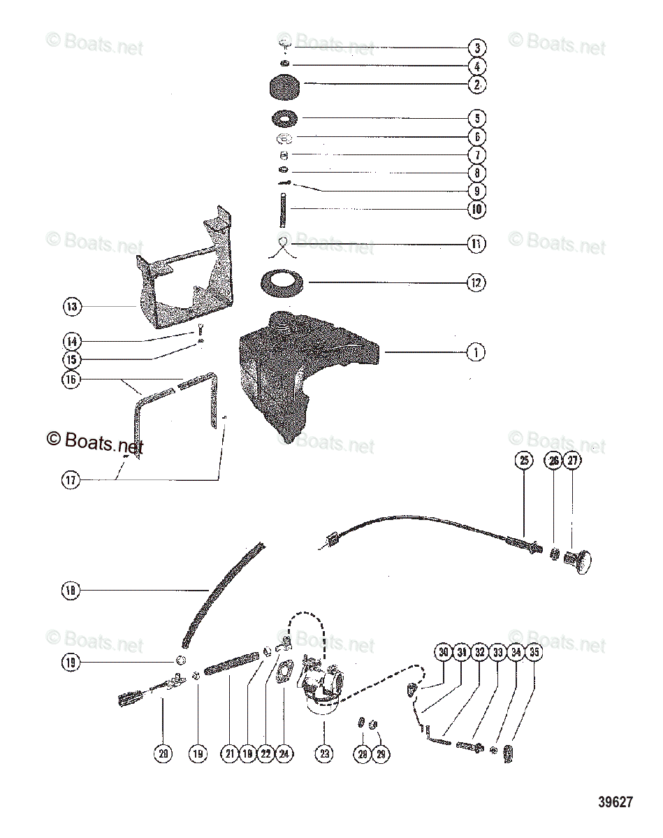 Mercury Outboard 40hp Oem Parts Diagram For Fuel Tank, Fuel Lines And 