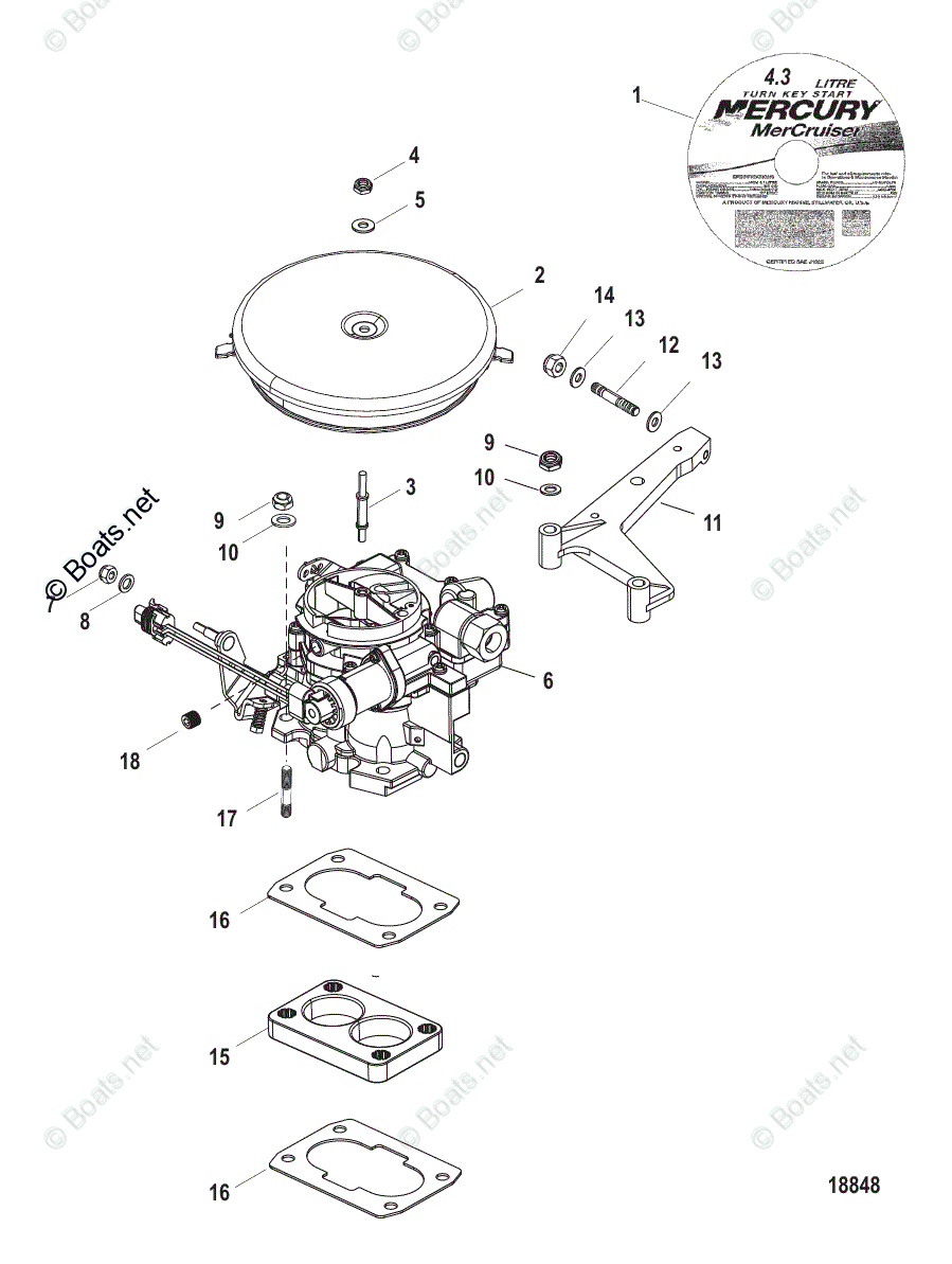 Mercruiser Sterndrive Gas Engines OEM Parts Diagram for Carburetor and ...