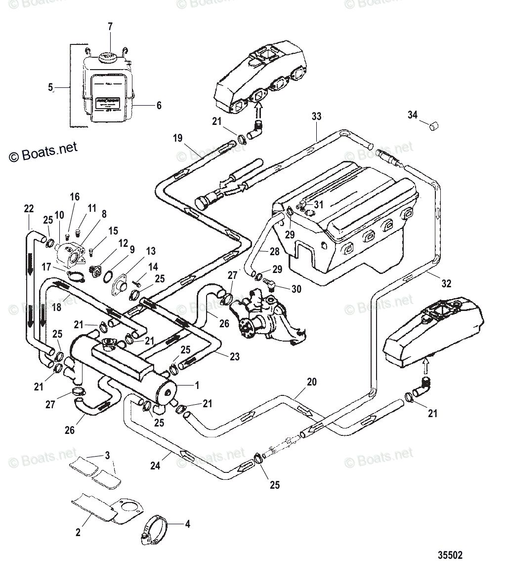 Mercruiser Sterndrive Gas Engines OEM Parts Diagram For CLOSED COOLING ...