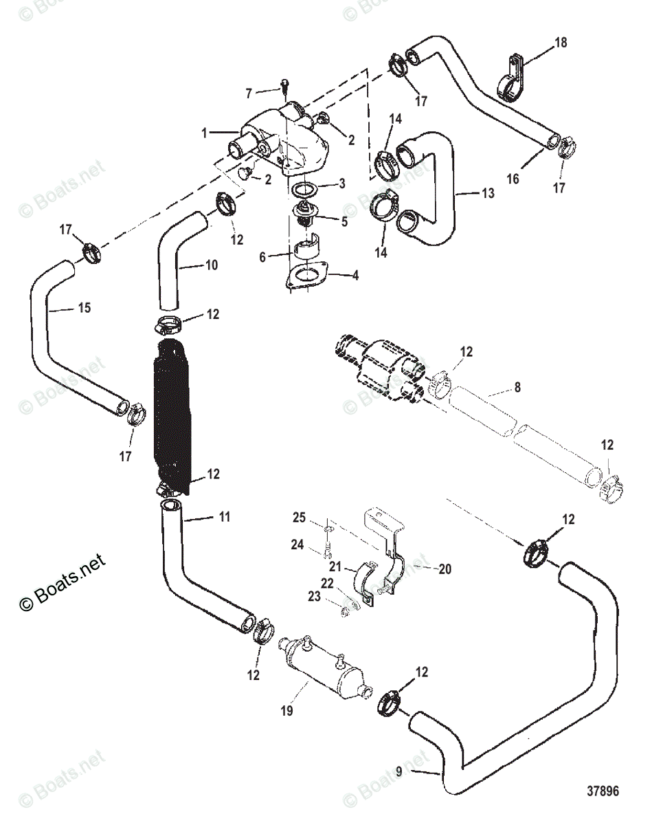 Mercruiser Sterndrive Gas Engines OEM Parts Diagram for THERMOSTAT