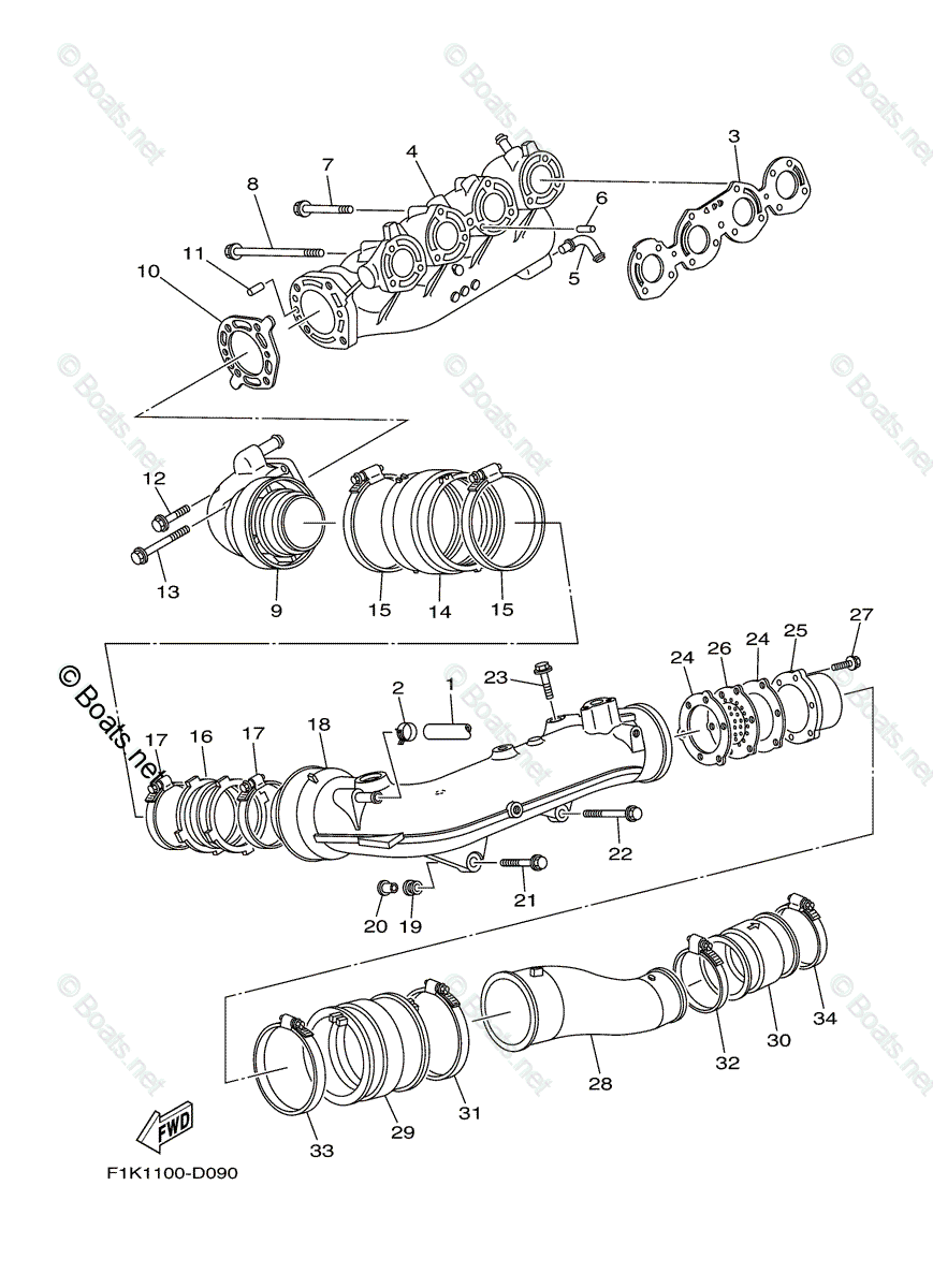 Yamaha Waverunner 2007 OEM Parts Diagram for Exhaust 1