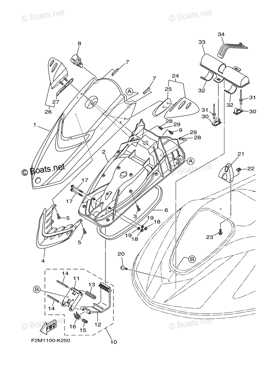 Fhyページ Yamaha Waverunner 2012 OEM Parts Diagram for Engine Hatch 2
