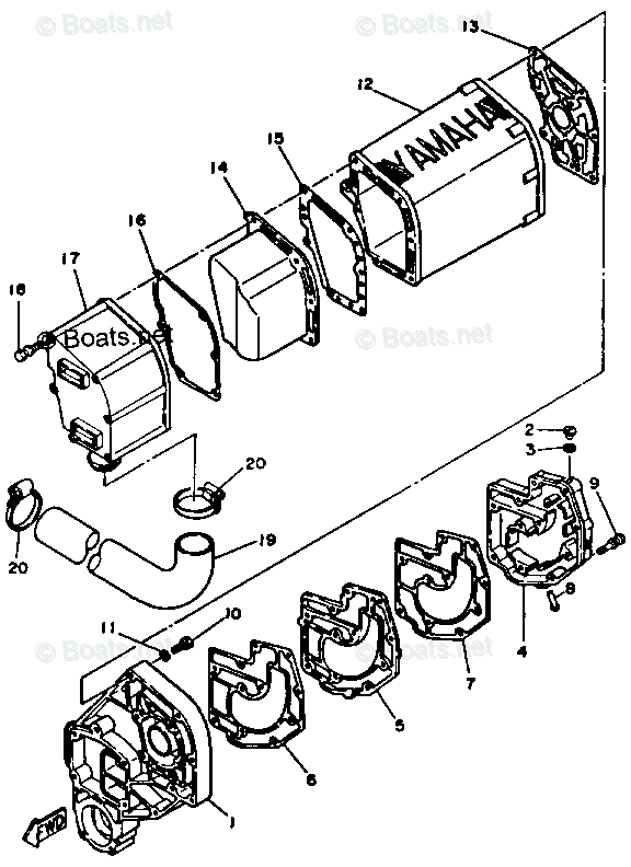 Yamaha Waverunner 1988 OEM Parts Diagram for Exhaust 1