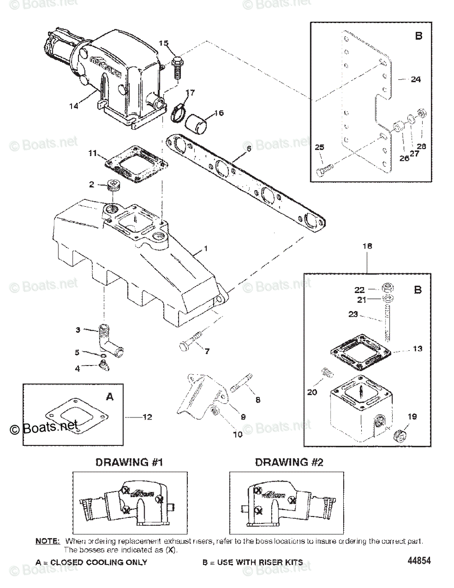 Mercruiser Inboard Gas Engines OEM Parts Diagram For EXHAUST MANIFOLD ...