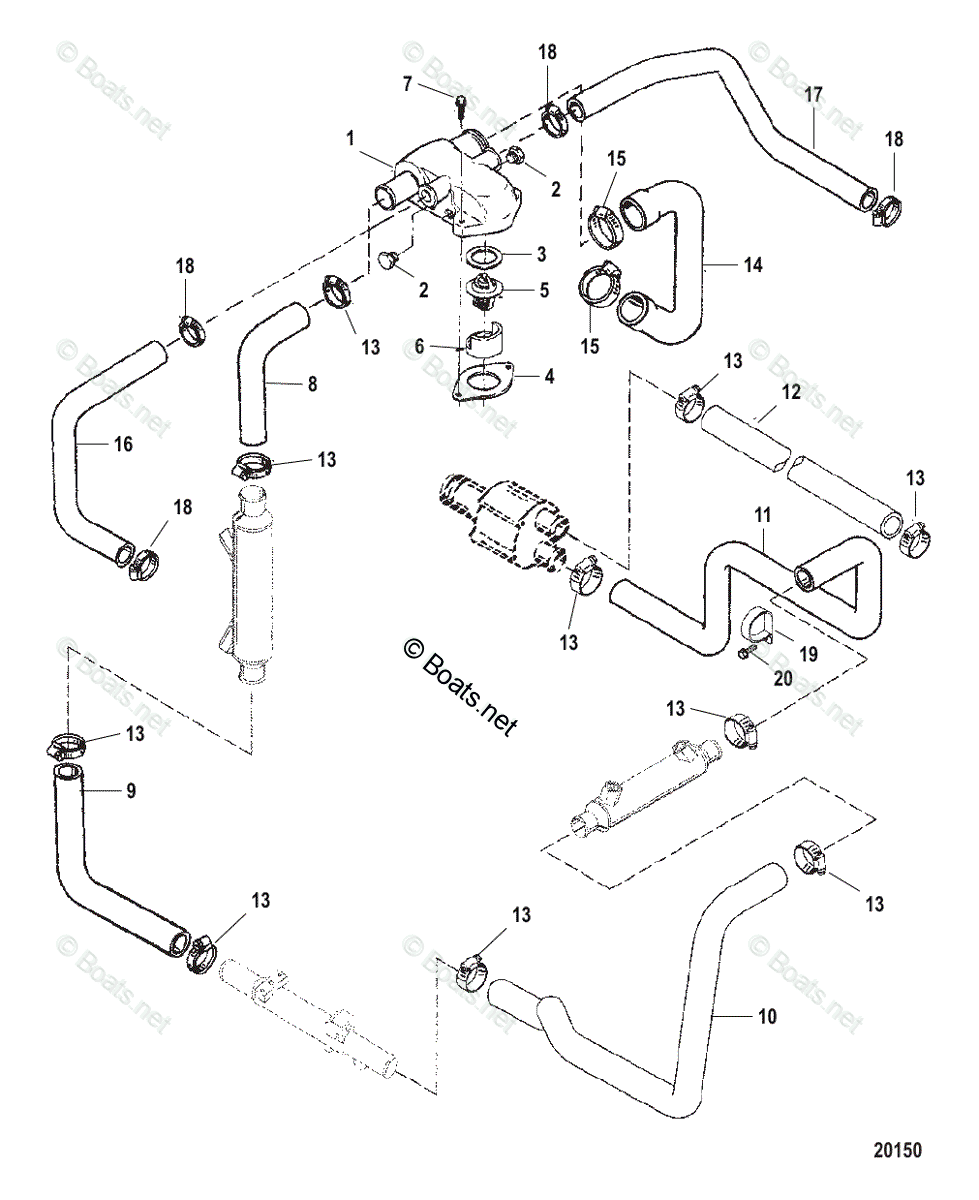 Mercruiser Inboard Gas Engines OEM Parts Diagram For STANDARD COOLING ...