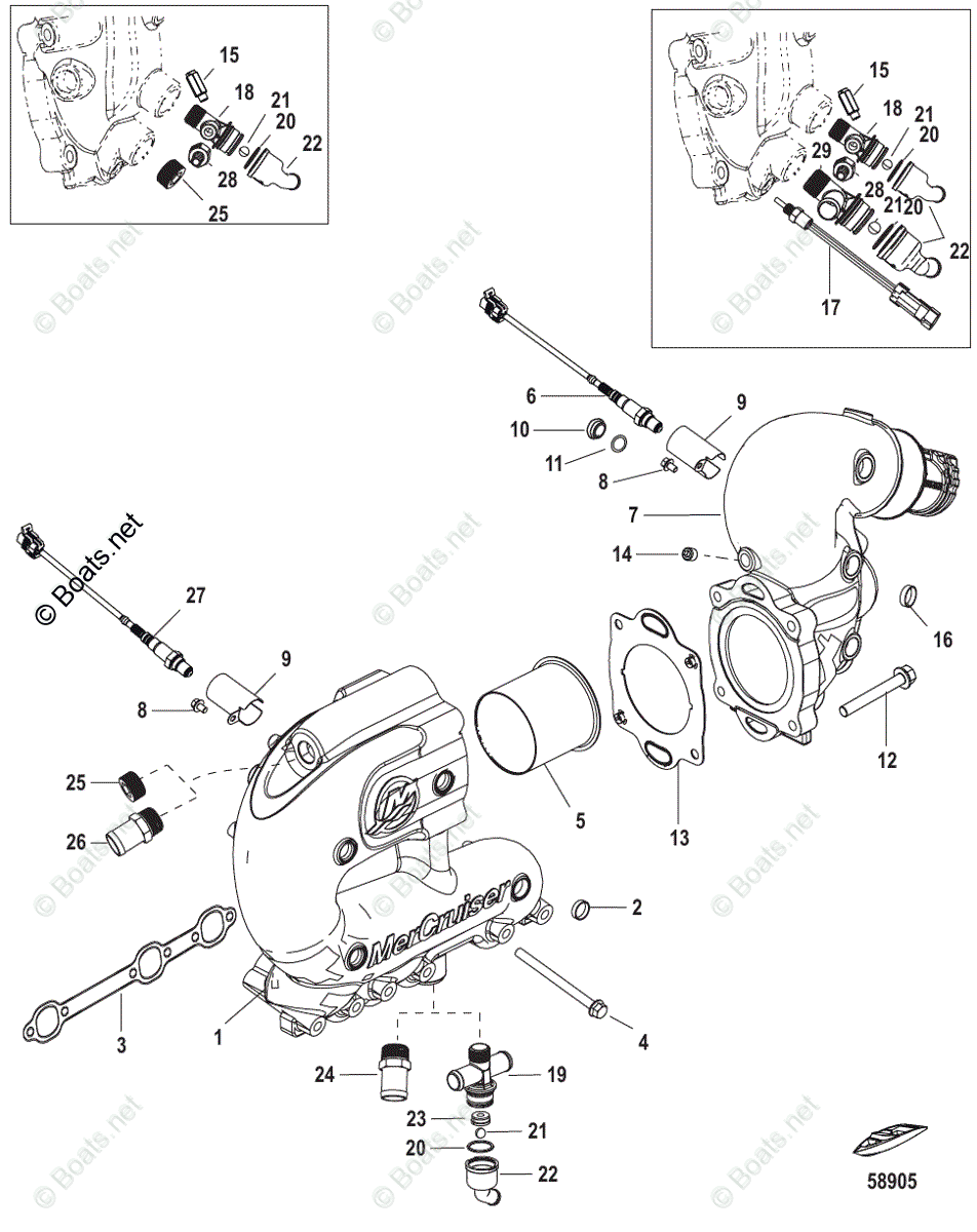 Mercruiser Inboard Gas Engines OEM Parts Diagram For Exhaust Manifold ...