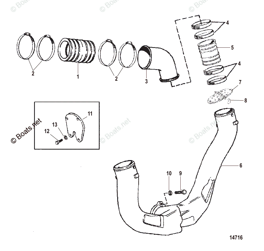 Mercruiser Sterndrive Gas Engines OEM Parts Diagram for Exhaust System
