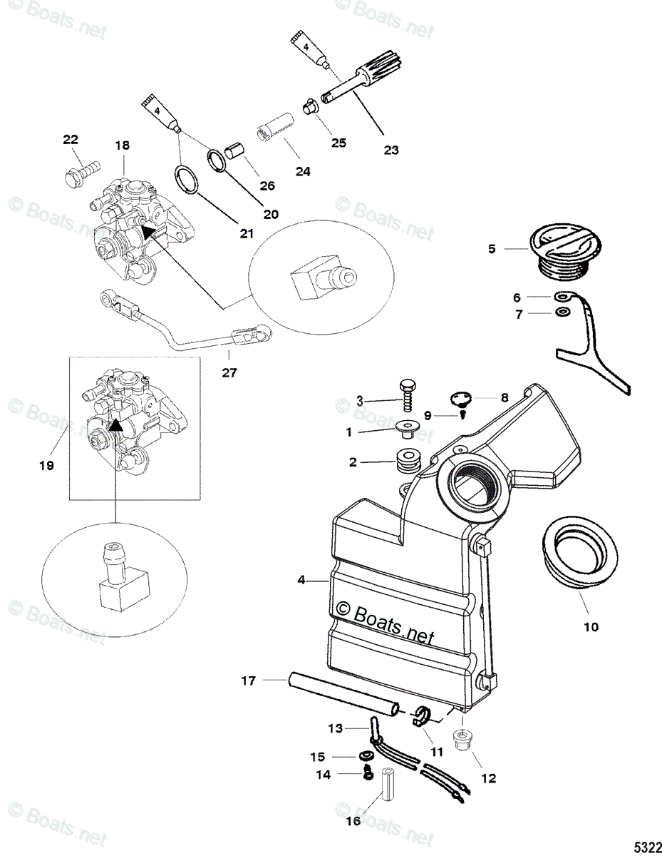 Mercury Outboard 50HP OEM Parts Diagram for Oil Injection Components