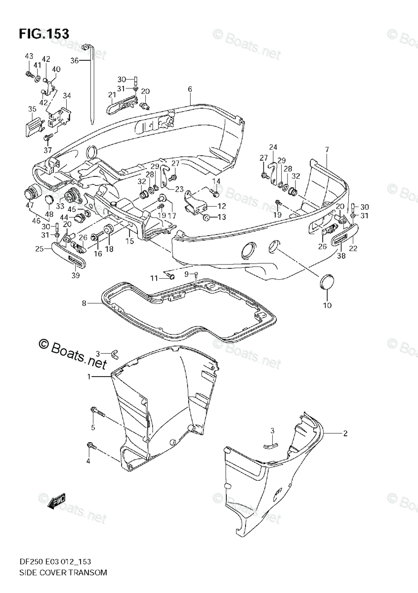 Suzuki Outboard 2012 OEM Parts Diagram for SIDE COVER TRANSOM(L ...