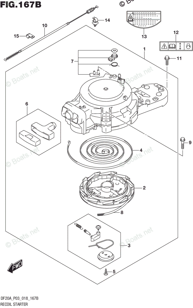 Suzuki Outboard 9.9HP OEM Parts Diagram for Recoil Starter (DF9.9BT