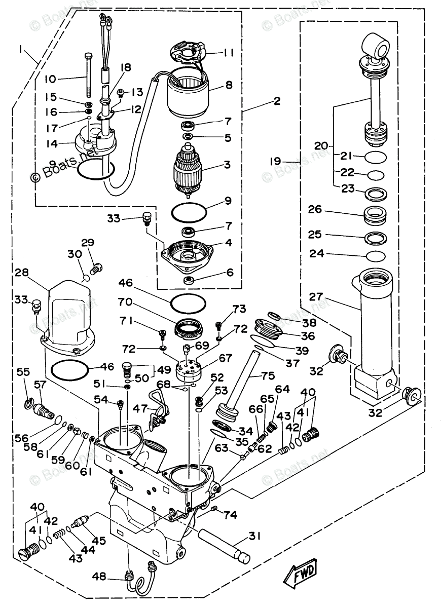 Yamaha Outboard Parts by HP 115HP OEM Parts Diagram for Power Trim Tilt