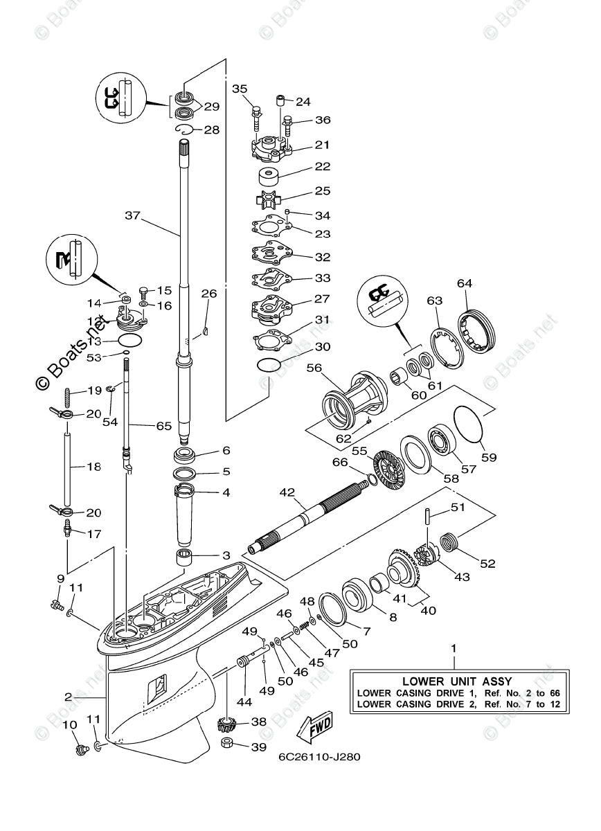 Yamaha Outboard Parts by HP 60HP OEM Parts Diagram for Lower Casing