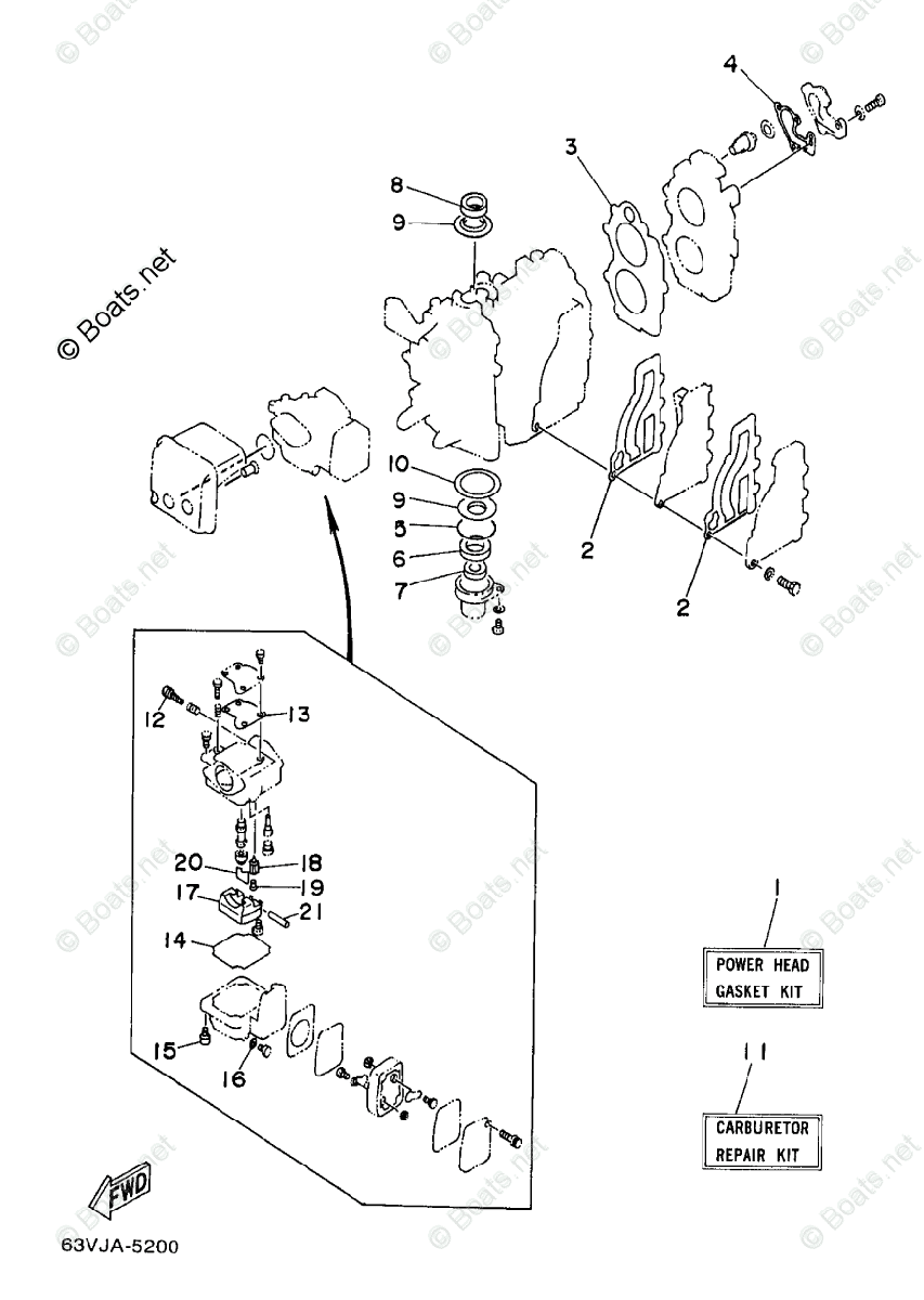 Yamaha Outboard Parts by HP 15HP OEM Parts Diagram for Repair Kit 1