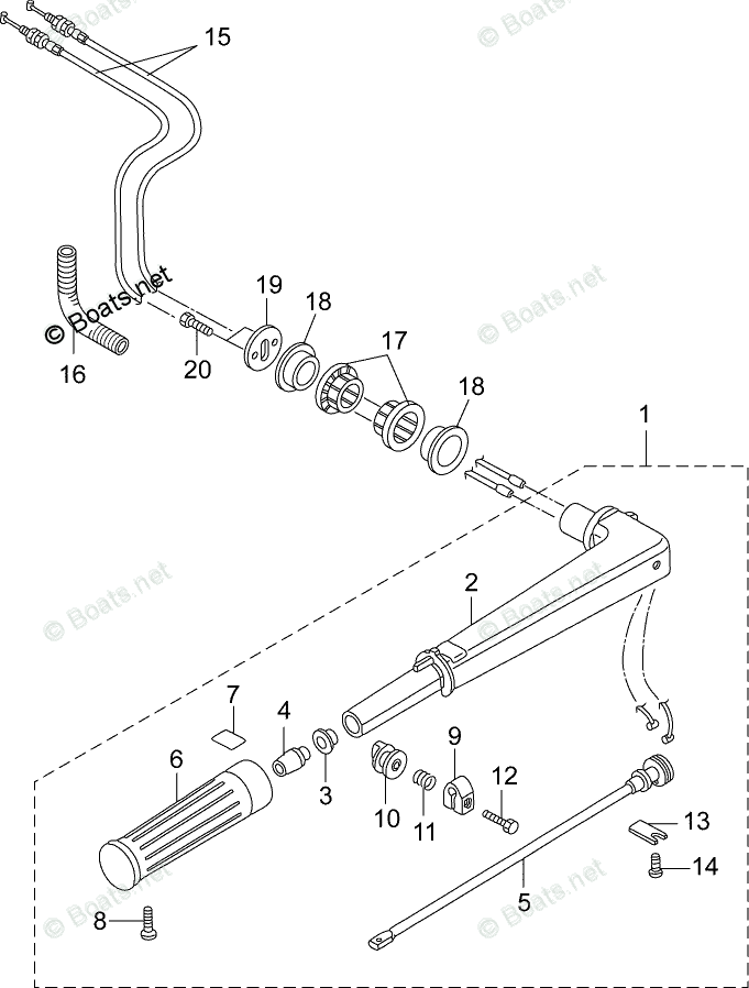 Evinrude Outboard AA Model OEM Parts Diagram for Tiller Handle Assembly