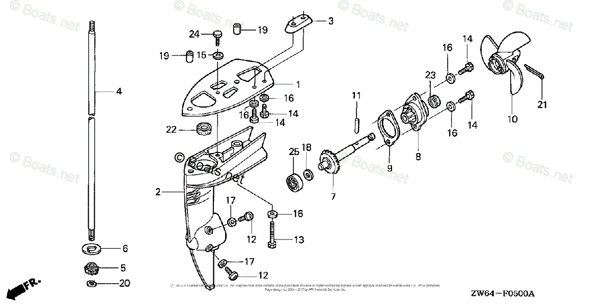 Honda Outboard 2HP OEM Parts Diagram for Vertical Shaft + 