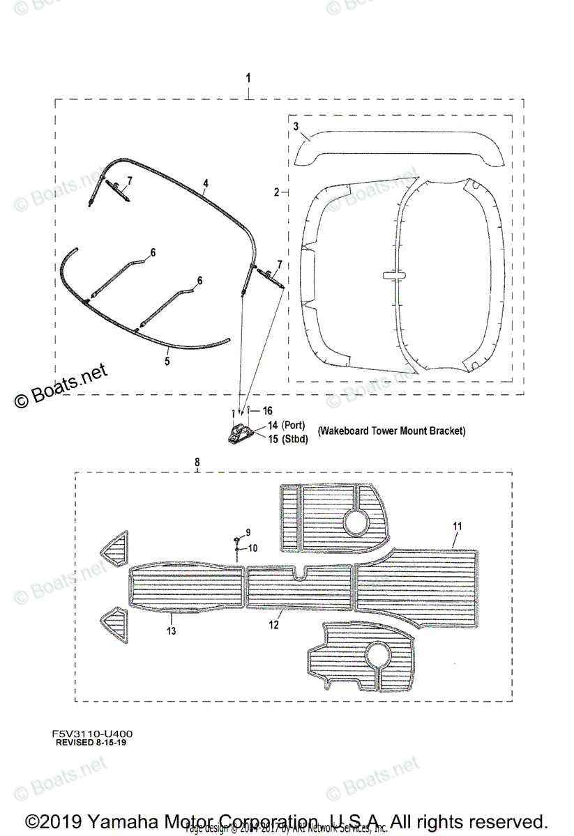 Yamaha Boats 2020 OEM Parts Diagram for Bimini Top Carpet