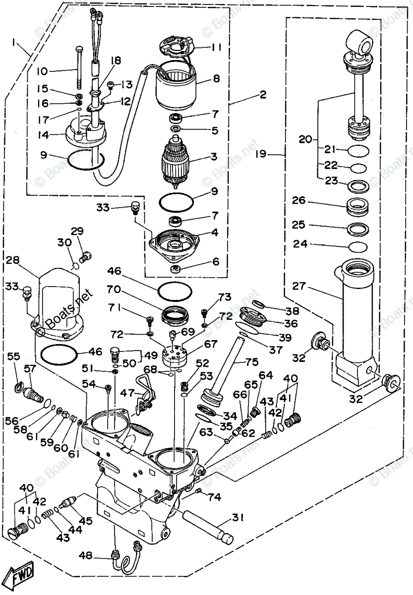 yamaページ Yamaha Outboard 1995 OEM Parts Diagram for Power Trim Tilt
