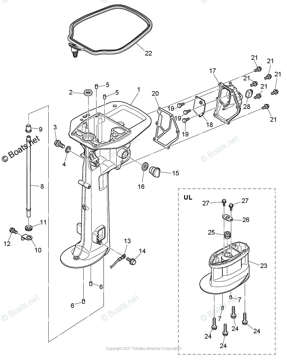Tohatsu Outboard 2021 OEM Parts Diagram for DRIVE SHAFT HOUSING