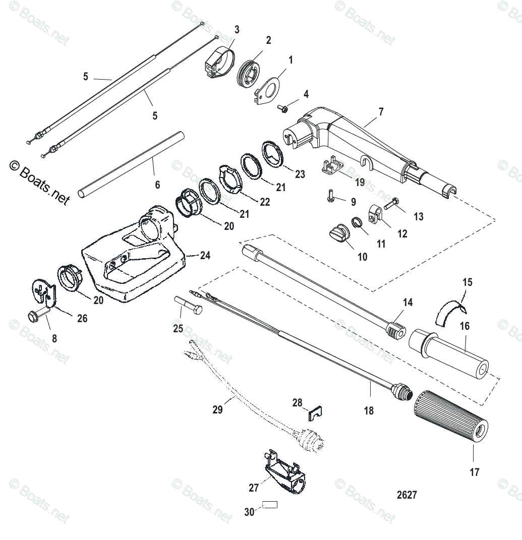 Mercury Outboard 15HP OEM Parts Diagram for TILLER HANDLE