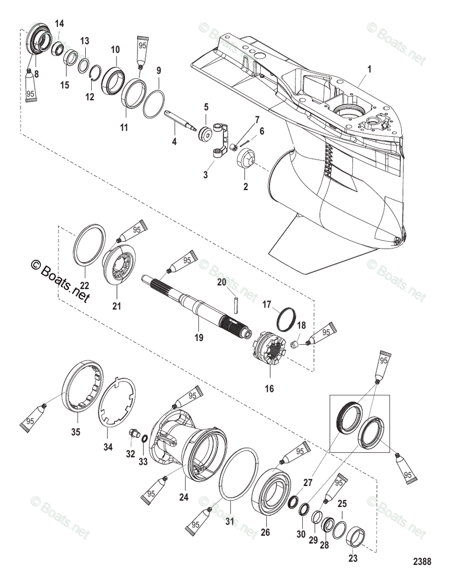 Mercury Outboard 300HP OEM Parts Diagram For Gear Housing Prop Shaft ...