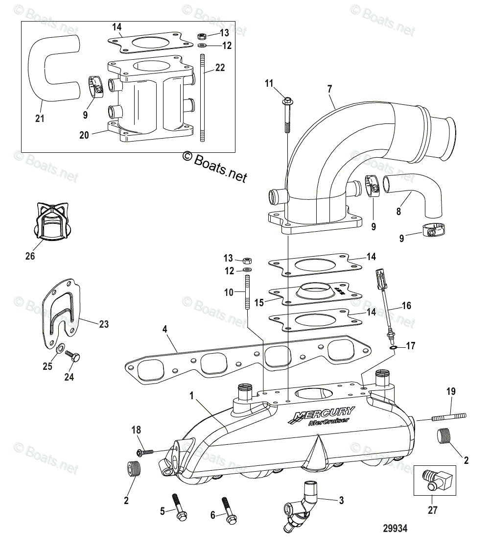 Mercruiser Inboard Gas Engines OEM Parts Diagram For Exhaust Manifold ...