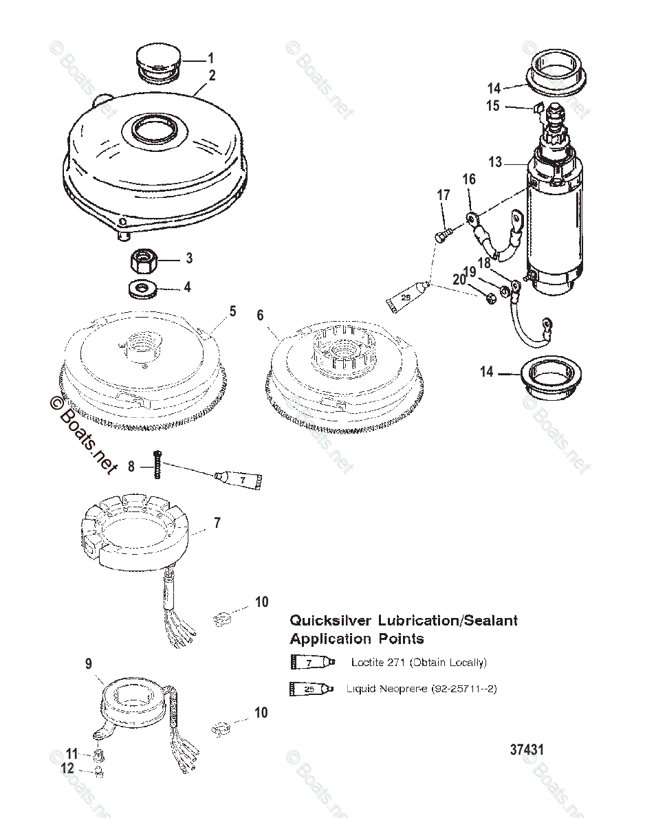 Mercury Outboard 90HP OEM Parts Diagram for FLYWHEEL AND STARTER MOTOR