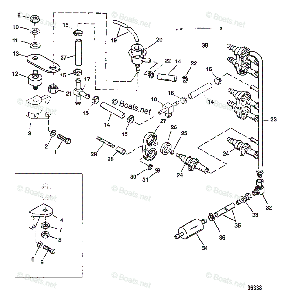 Mercury Outboard 300HP OEM Parts Diagram for Fuel Injectors