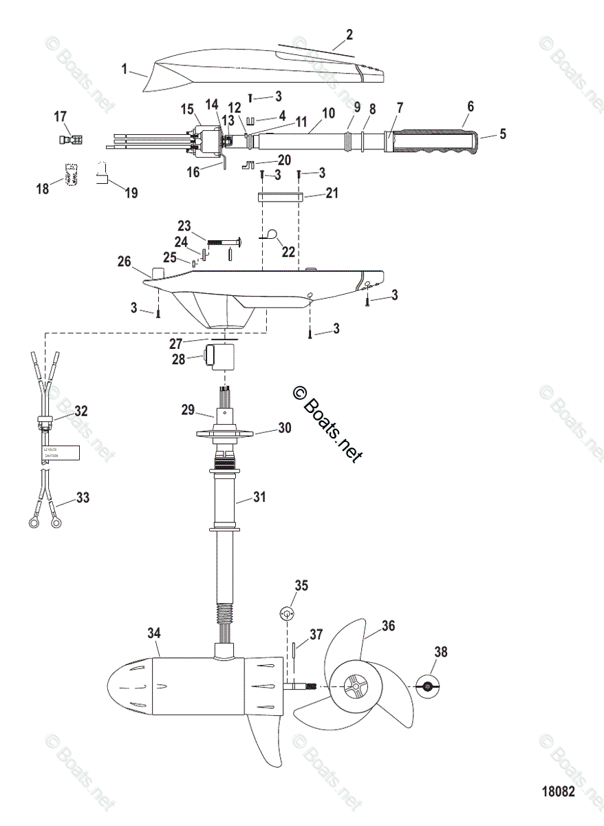 Motorguide Trolling Motor MotorGuide Fresh Water Series OEM Parts Diagram  for Complete Trolling Motor(Model FW54HP) (12 Volt) | Boats.net