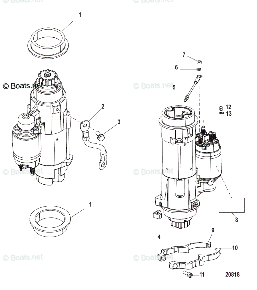 Mercury Outboard 90HP OEM Parts Diagram for Starter Motor, 1B759587 and ...